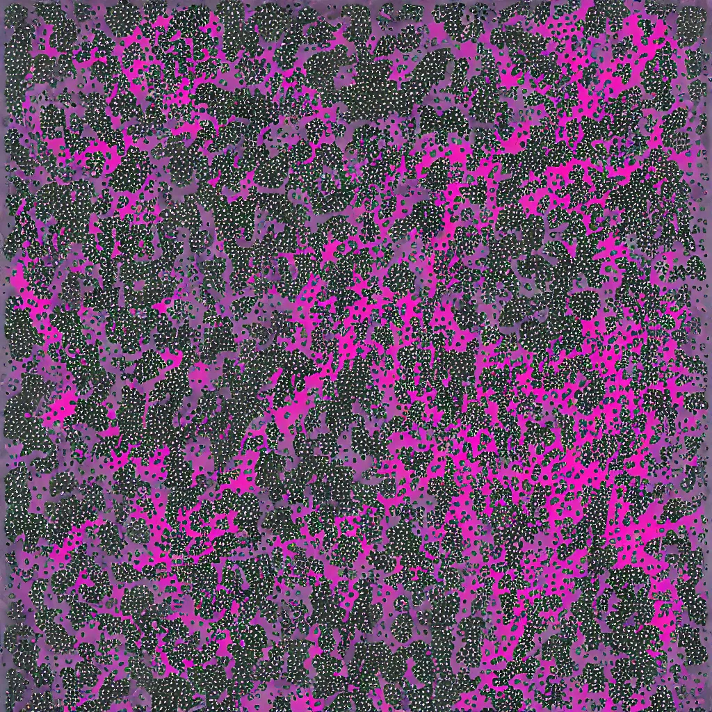 Image similar to camo made of out teeth, smiling, abstract, maya bloch artwork, pink convertible, do hoang tuong artwork, cryptic, dots, stipple, lines, splotch, concrete, color tearing, pitch bending, faceless people, tribal, dark, ominous, eerie, minimal, points, technical, painting