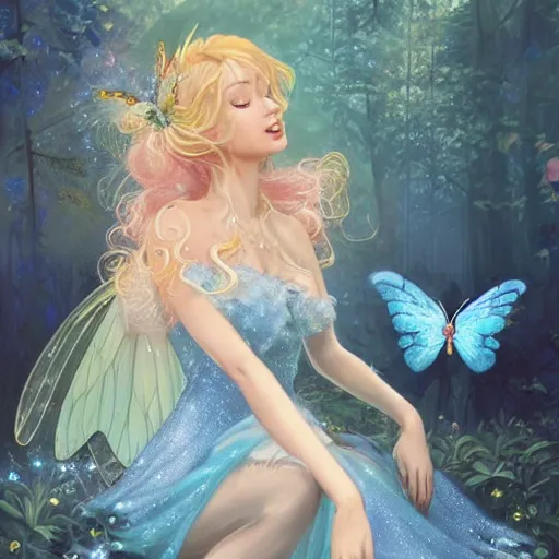 Lexica  breathtaking detailed soft painting of a little anime fairy  princess in a luxurious moonlight forest