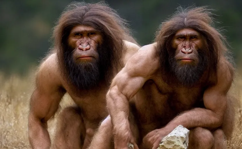 Image similar to a portrait of neanderthal read science book about him in middle of nowhere, perfect dynamic posture, dust, cinematic, perfect dynamic pose, perfect dynamic form, pinterest, very perfect position, award winning photo by national geographic, bokeh