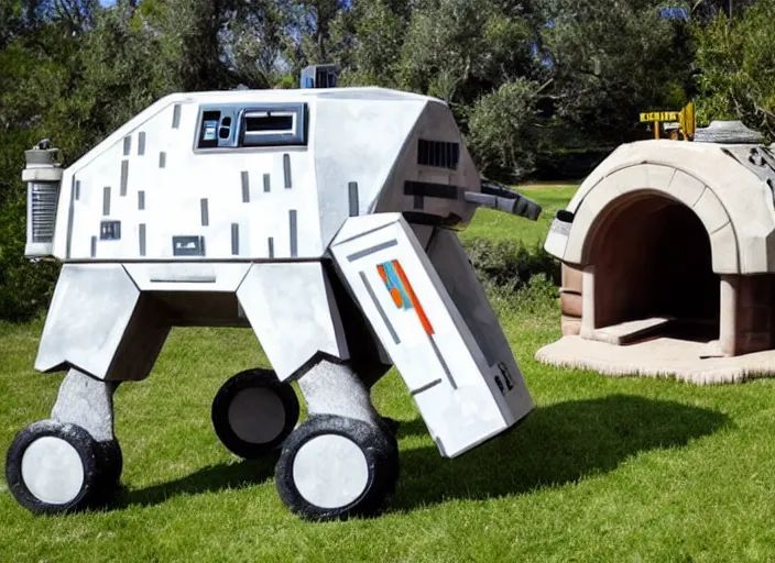 Prompt: a starwars at - at pizza oven.