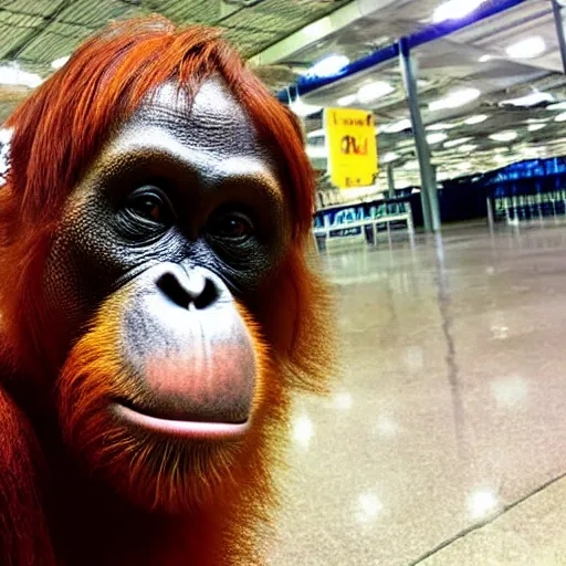 Image similar to orangutan selfie photograph, taken at walmart