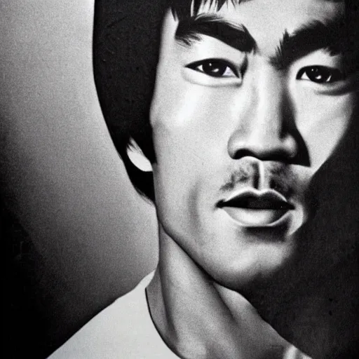 Image similar to a portrait picture of a 60 year old Bruce Lee,