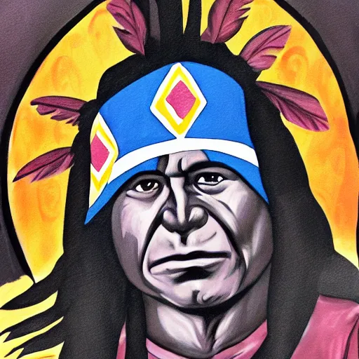 Image similar to painting of a native american, comic style