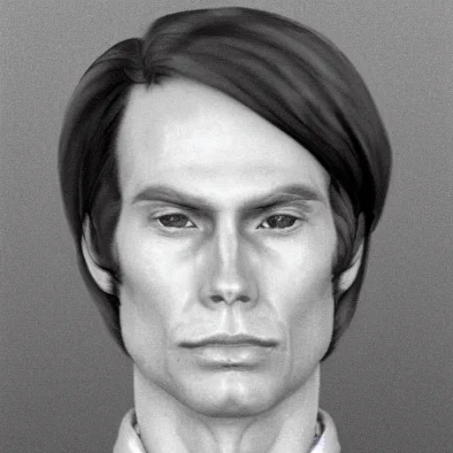 Prompt: A mugshot portrait of a man who looks like Jerma985 with short length wavy hair, a combover and wearing late 1970s menswear in the late 1970s, taken in the late 1970s, grainy, realistic, hyperrealistic, very realistic, highly detailed, very detailed, extremely detailed, detailed, trending on artstation, front facing, front view, headshot and bodyshot, detailed face, very detailed face