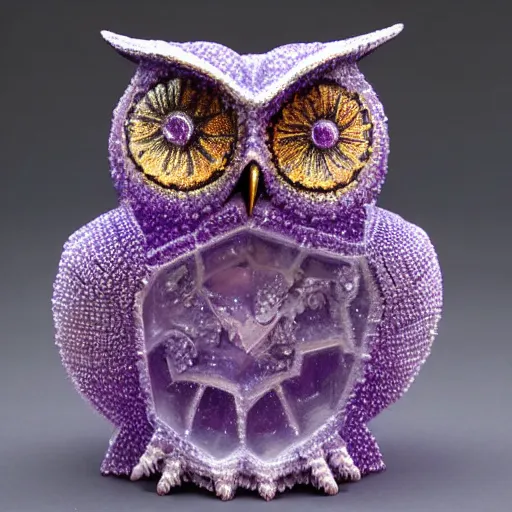 Prompt: symmetrical detailed sculpture of an owl, made of Violet Quartz--cfg_scale=12