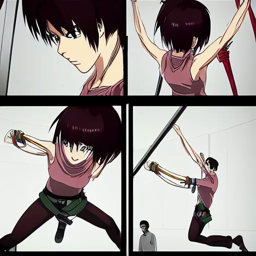 Prompt: mikasa ackerman doing pullups