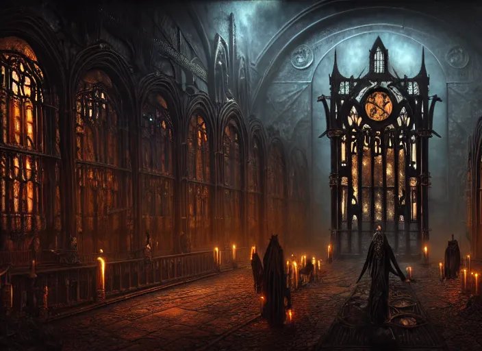 Image similar to steam necropolis, memento mori, gothic, neo - gothic, art nouveau, hyperdetailed copper patina medieval icon, stefan morrell, philippe druillet, ralph mcquarrie, concept art, steampunk, unreal engine, detailed intricate environment, octane render, moody atmospherics, volumetric lighting, ultrasharp, ominous, otherworldly