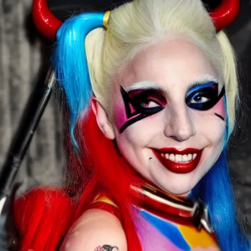 Image similar to Lady Gaga as Harley Quinn 4K quality super realistic