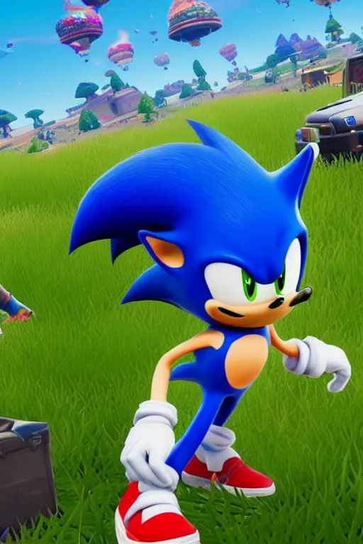 Image similar to sonic in fortnite, fortnite promotion