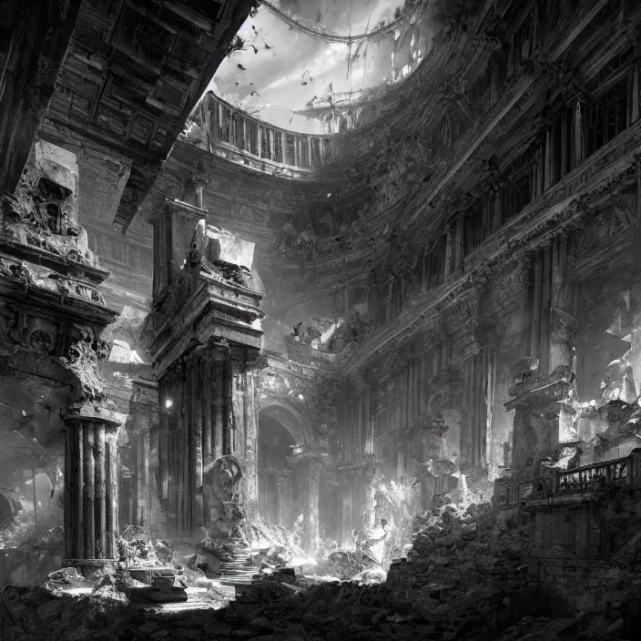 Prompt: piranesi's chamber, magic realism, by piranesi and greg rutkowski, hyper detailed, hd, 8 k