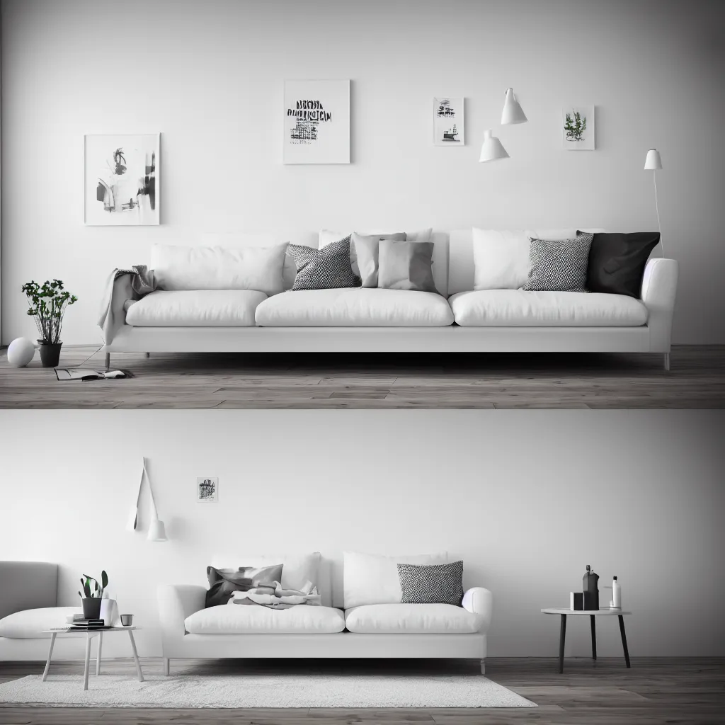 Image similar to modern interior in scandinavian style, white walls, sofa, 3 d render, 3 dsmax