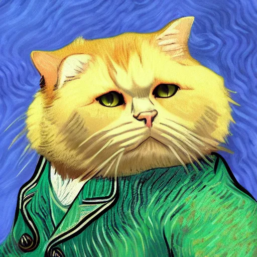 Image similar to a fat cat by vincent van gogh, digital art, trending on artstation