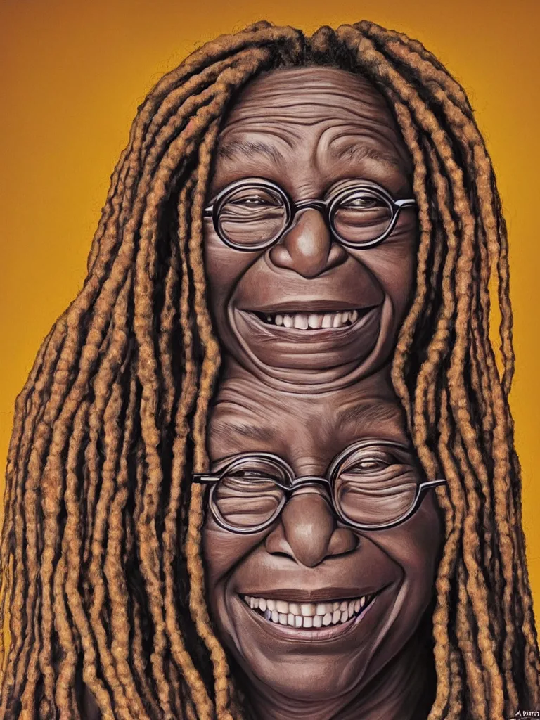 Image similar to portrait of whoopi goldberg, by visionary artist alex grey, painting, hyper realistic, super detailed, high resolution