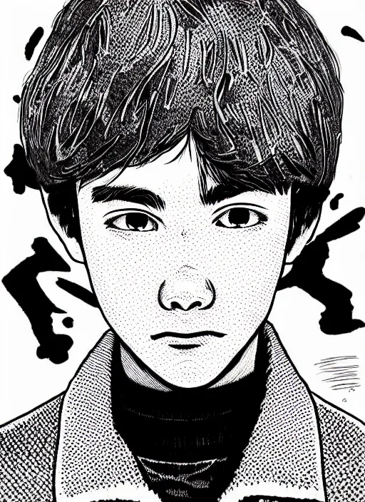 Image similar to portrait of teenage archie andrews, freckles, varsity jacket, intricate, highly detailed, illustration, art by junji ito, junji ito