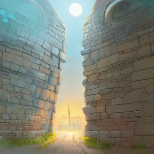 Prompt: wall with portal to dammam city, digital painting, concept art, smooth, sharp focus, illustration by studio ghibli