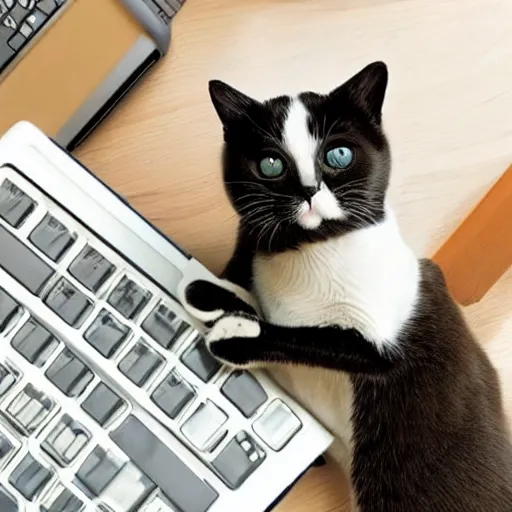 Image similar to a beautiful cat is playing computer