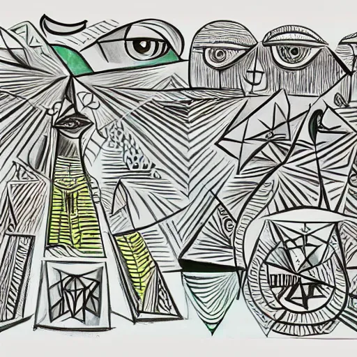 Prompt: symmetry festival stage drawing by pablo picasso, detailed, concept art