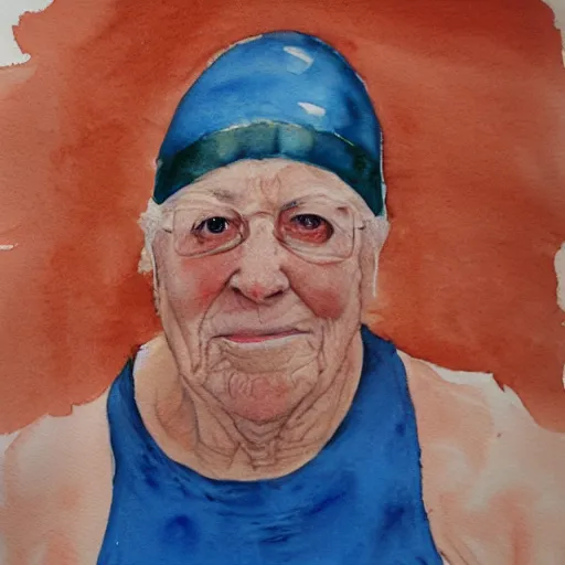 Image similar to Portrait of an elderly YMCA swimmer. Watercolor