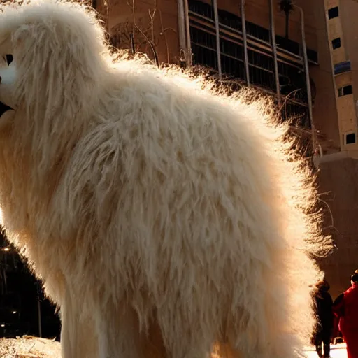 Prompt: LOS ANGELES CA, JAN 8 2010: One of the most huge fluffy huggable creatures that emerged from the opening of the hellmouth.