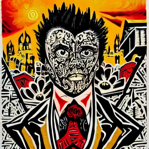 Image similar to transylvanian folk art, in the style of graffiti, made by shepard fairey