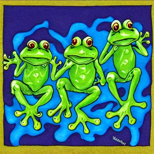 Prompt: frogs ribbiting into the abyss