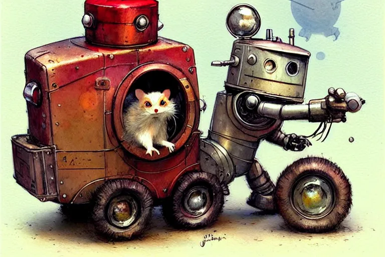 Image similar to adventurer ( ( ( ( ( 1 9 5 0 s retro future robot android mouse circus dumptruck. muted colors. ) ) ) ) ) by jean baptiste monge!!!!!!!!!!!!!!!!!!!!!!!!! chrome red