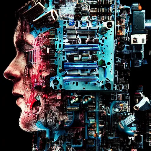 Image similar to Beautiful Photo of Arduino Uno in the robot's head. Cyberpunk. splatterpunk. 4K