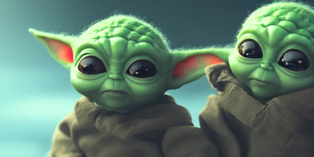 Image similar to fireworks form shapes the resemble baby yoda. 8 k, 4 k, hq, 3 d render, digital art, dramatic lighting, comedy, science fiction, hyper realistic, ultra detailed. style of arrival, fifth element.