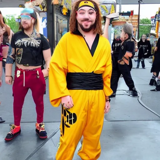 Image similar to post Malone cosplaying as Naruto, incredible outfit, high fashion,