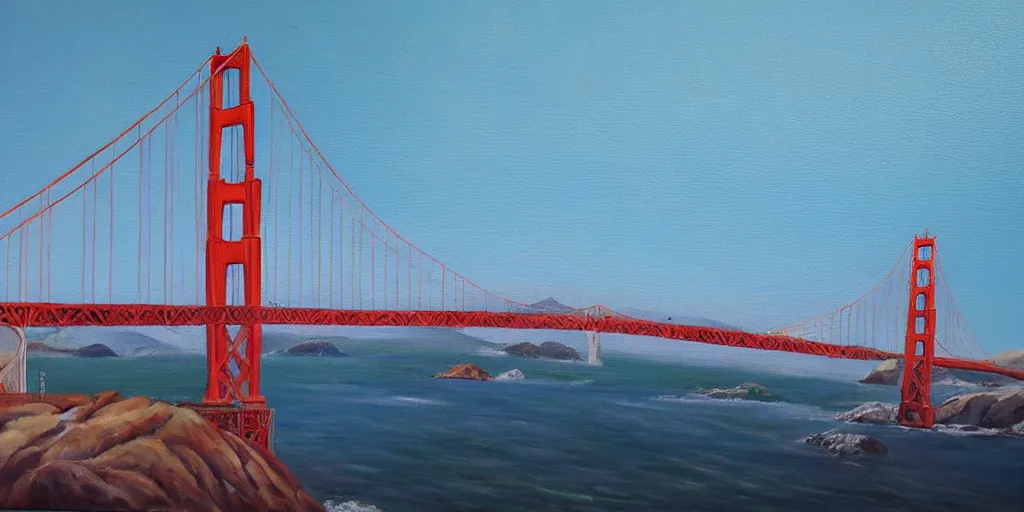 Prompt: beautiful oil painting of golden gate bridge by olof krans