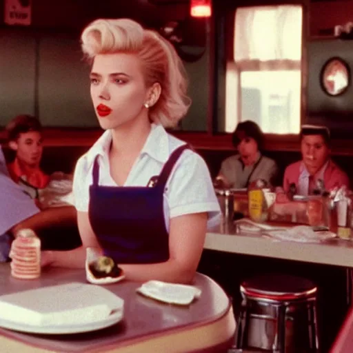 Image similar to a still of Scarlett Johansson as a waitress at the double r diner in Twin Peaks (1990)