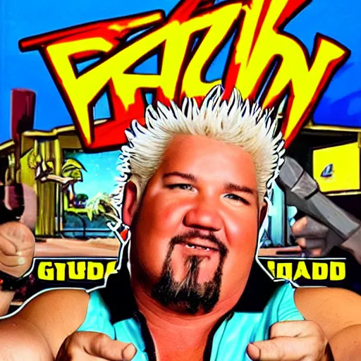 Prompt: guy fieri : backyard wrestling the video game 1 9 8 9 special tournament edition plus alpha arcade cabinet, game case, box art