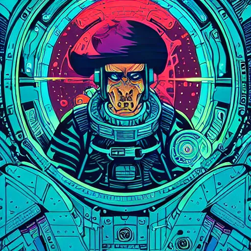 Image similar to 23rd century Space Pirate by James Jean Dan Mumford Strongstufftom