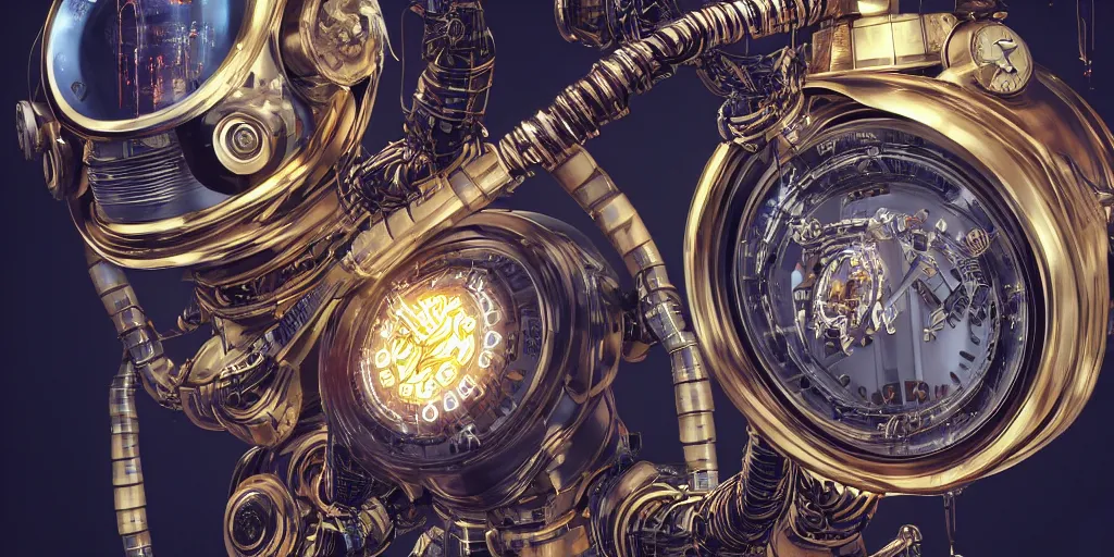 Image similar to nixie tube robot with robot legs, ornate, hyper realism, reflections, intricate, realistic, digital art, detailed, studio shot, unreal engine 5, octane, high definition, artstation, concept art, behance