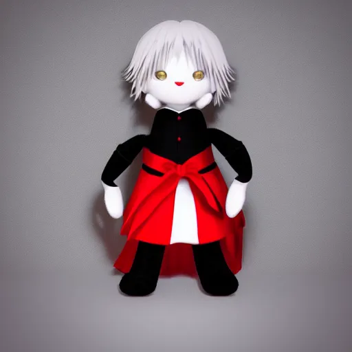 Prompt: cute fumo plush of a gothic boy in a red and black uniform, laces and ribbons, soft shadow, vray