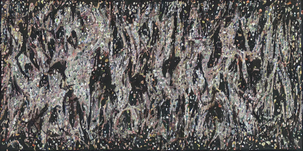 Image similar to camo made of teeth, smiling, abstract, francis bacon artwork, cryptic, dots, stipple, lines, splotch, color tearing, pitch bending, faceless people, dark, ominious, eerie, minimal, points, technical, old painting