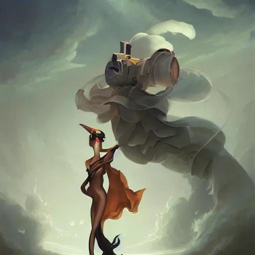 Image similar to the artwork of peter mohrbacher, flowing fabric robot prince