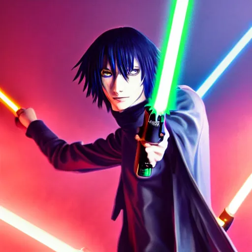 eccentric Lelouch Lamperouge holding a lightsaber