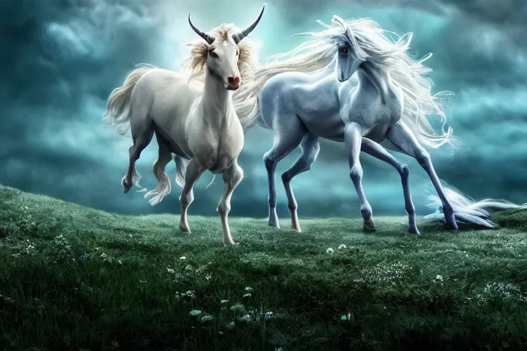 Image similar to this is the story of the last unicorn on earth. photo - realistic hd, hyperrealism, magical, highly detailed, cinematic, luminescence, 3 2 k, dop, high contrast, intricate, mystery, epic, fantasy, tim burton