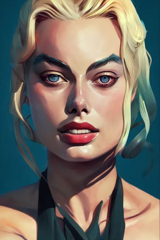 Image similar to margot robbie, manga cover art, detailed color portrait, artstation trending, 8 k, greg rutkowski