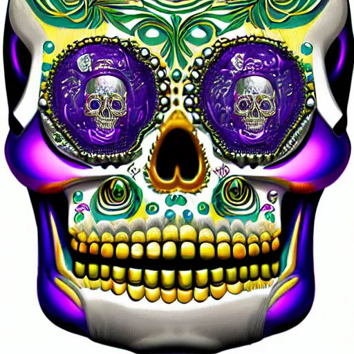 Image similar to a detailed fabergé slmexican skull, digital painting, perfect, ultra graphics shiny effect, glossy surface