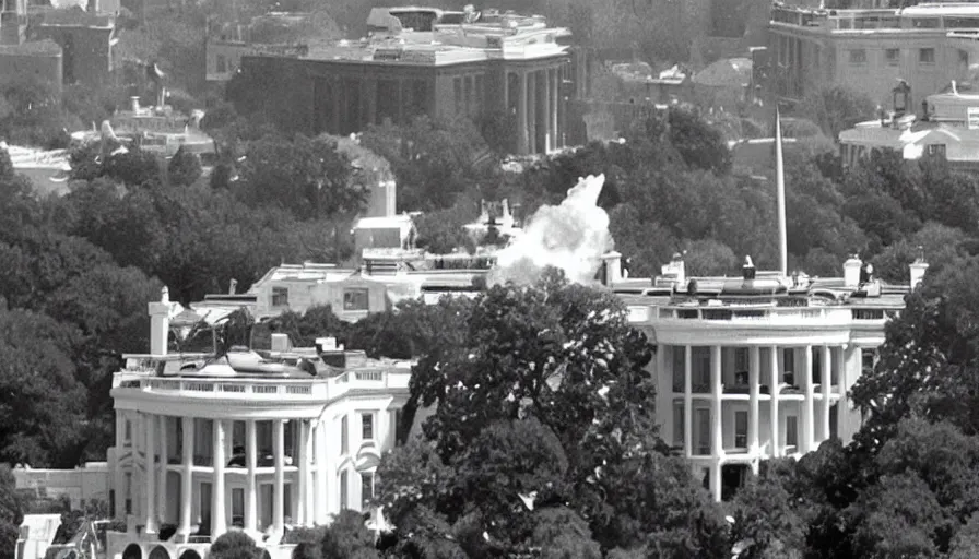 Image similar to gandalf attacks the white house, cnn news footage taken from above.