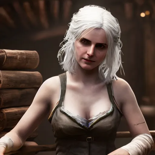 Image similar to Concept art of Ciri from the Witcher 3 in wooden bath, 8k, uhd