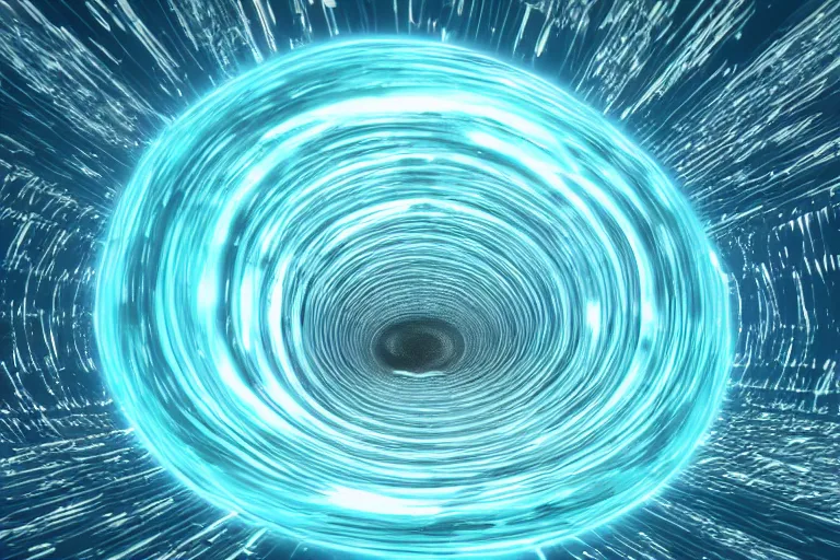 Prompt: breaking tubular ocean wave that is a portal to a cyber dimension