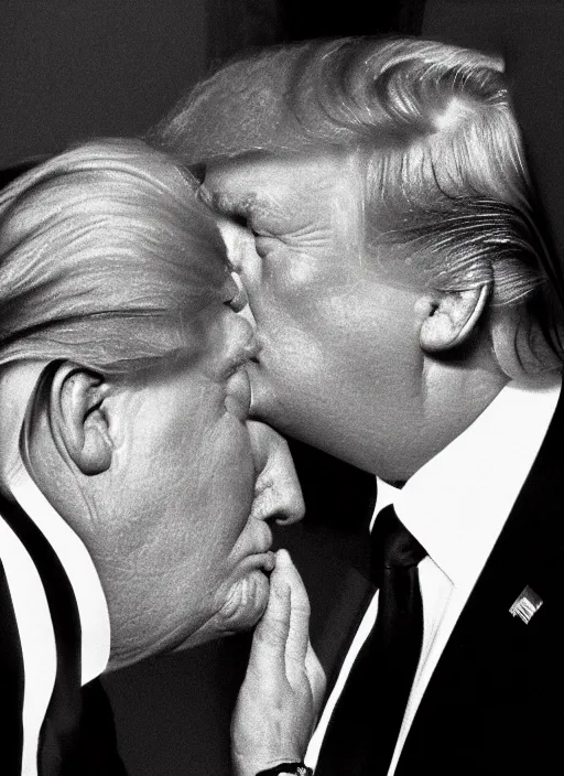 Prompt: beautiful high quality photo of donald trump kissing donald trump.