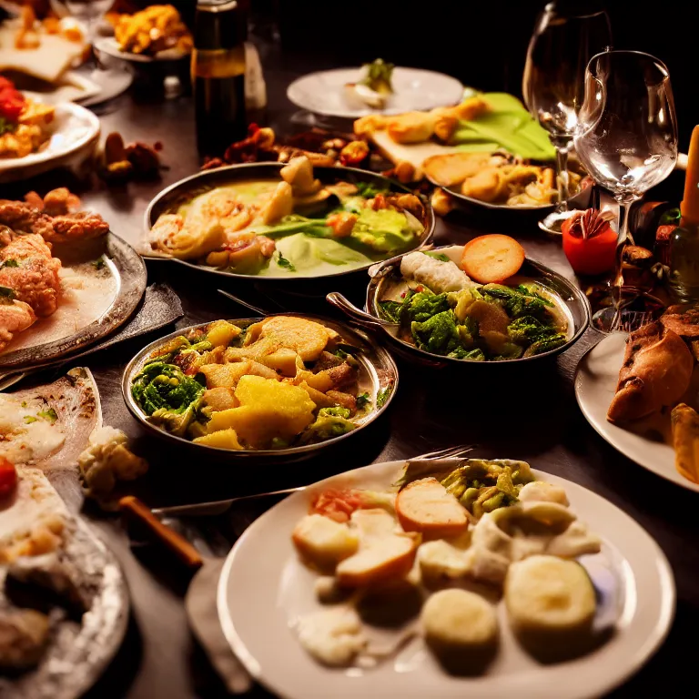 Prompt: close - up focused dslr photograph of an lithuanian dinner, 8 k, high detail, volumetric lighting, hyperrealism, aesthetically pleasing, studio lighting, trending