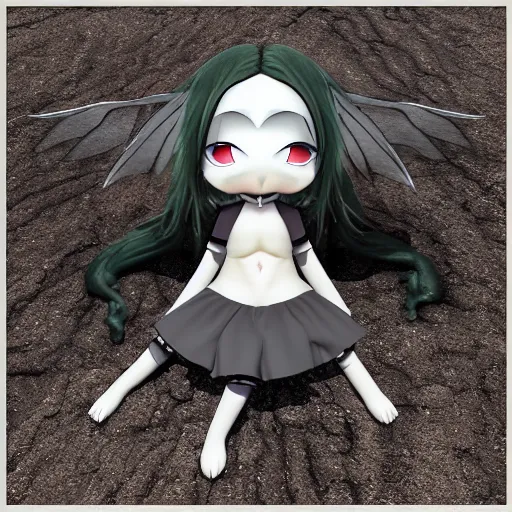 Image similar to cute fumo plush of a void imp who crawled out a hole in reality, anime girl, symmetry, gothic, vray