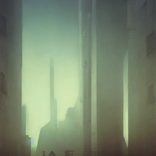 Prompt: arm reaching out of thick fog, round buildings in background, stacked buildings, smooth architecture, sophisticated, zdzislaw beksinski, architecture of frank lloyd wright, zaha hadid, norman foster