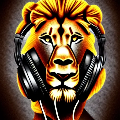 Prompt: steampunk rastafari lion wearing headphones and using a computer, photorealistic 4 k detailed digital art