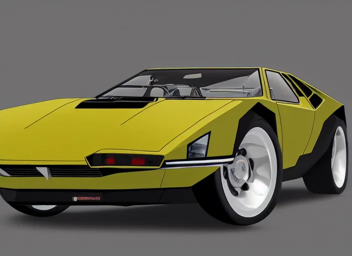 Image similar to a blending and amalgamation of a lamborghini countach, with a long front end like datsun 2 6 0 z or jaguar e - type, concept art, 8 k, highly detailed